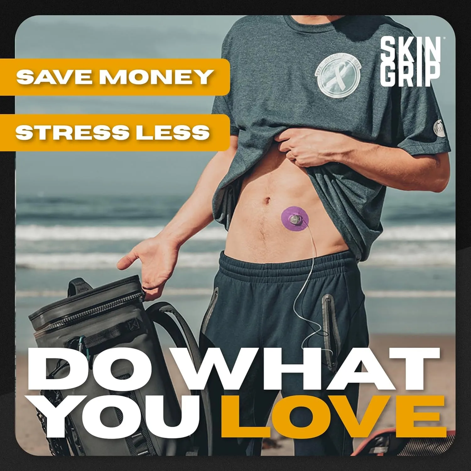 Skin Grip Universal Adhesive Patches for CGM and Insulin Pumps with Cutout (20-Pack), 0.8-Inch Hole, Waterproof & Sweatproof for 10-14 Days, Glucose Monitor Patch, Diabetic Sensor Cover, Purple