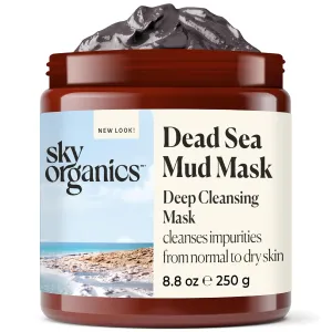 Sky Organics Dead Sea Mud Mask for Face, Deep Cleansing Mask with Shea Butter & Aloe Vera, Cleanse Away Impurities and Leave Skin Feeling Clean & Refreshed, Suitable for Normal to Dry Skin, 8 fl. Oz.