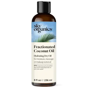 Sky Organics Fractionated Coconut Oil, Hydrating Dry Oil for Moisture, Massage and Makeup Removal, Suitable for All Skin Types, 100% Pure and Cold Pressed Multipurpose Body and Face Oil, 8 fl. Oz