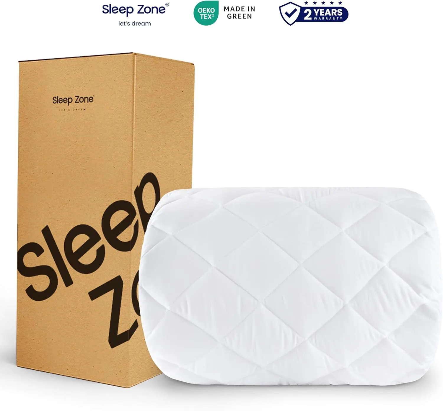 SLEEP ZONE Mattress Cover Queen Size Bed, Quilted Fitted Mattress Pad, Deep Pocket Mattress Protector Stretches up to 21 inches, Pillowtop Breathable Mattress Topper (White, 60x80)