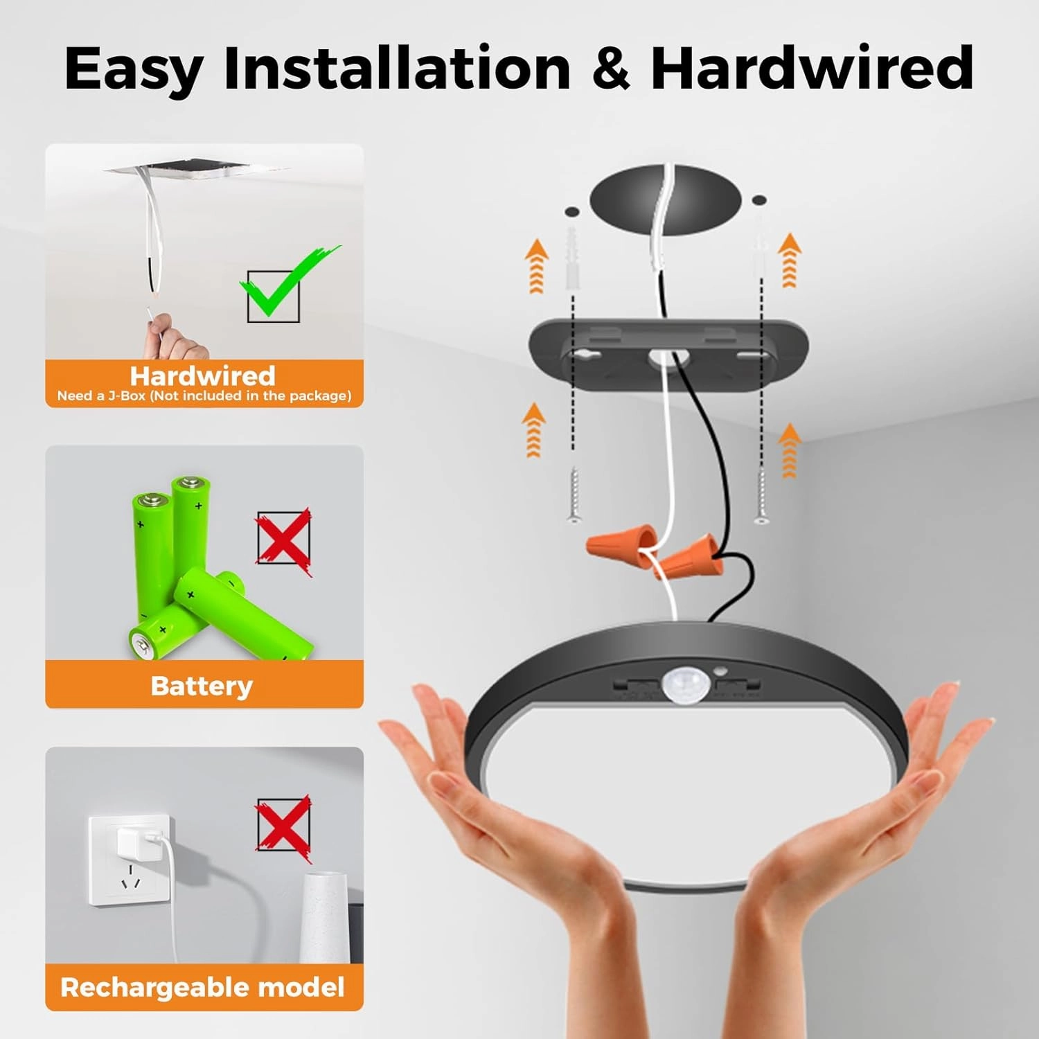 slochi 2Pack Motion Sensor Light Indoor Wired PIR, 3000K/4000K/6500K Closet Lights Motion Sensored, 15W 1500LM 7 in, Timer, Motion Activated Flush Mount Ceiling Light for Hallway Wall Pantry, Black