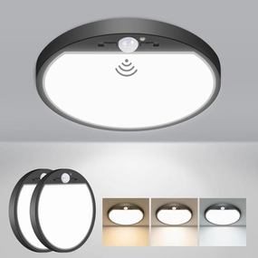 slochi 2Pack Motion Sensor Light Indoor Wired PIR, 3000K/4000K/6500K Closet Lights Motion Sensored, 15W 1500LM 7 in, Timer, Motion Activated Flush Mount Ceiling Light for Hallway Wall Pantry, Black