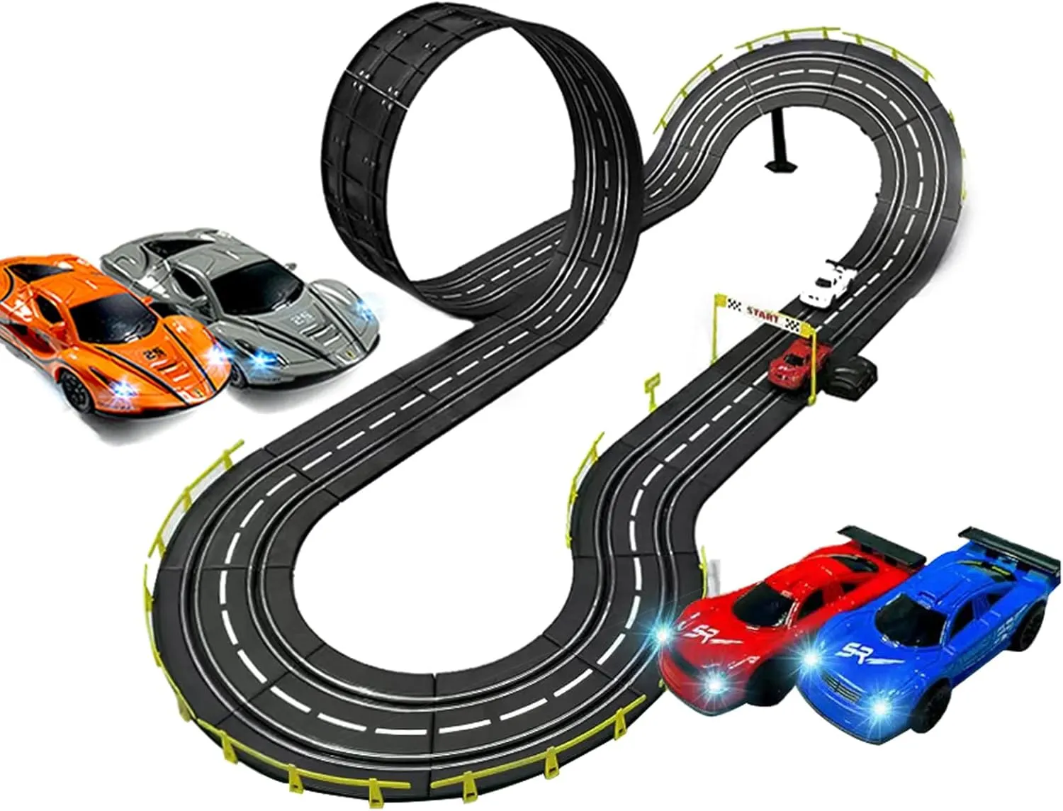 Slot Car Race Tracks, Electric Race Track with Loop 14ft, 4 High-Speed Slot Cars & Dual Race Car Track Toys Gifts for 6-8 8-12 Boys Girls Racing 2 Player Game