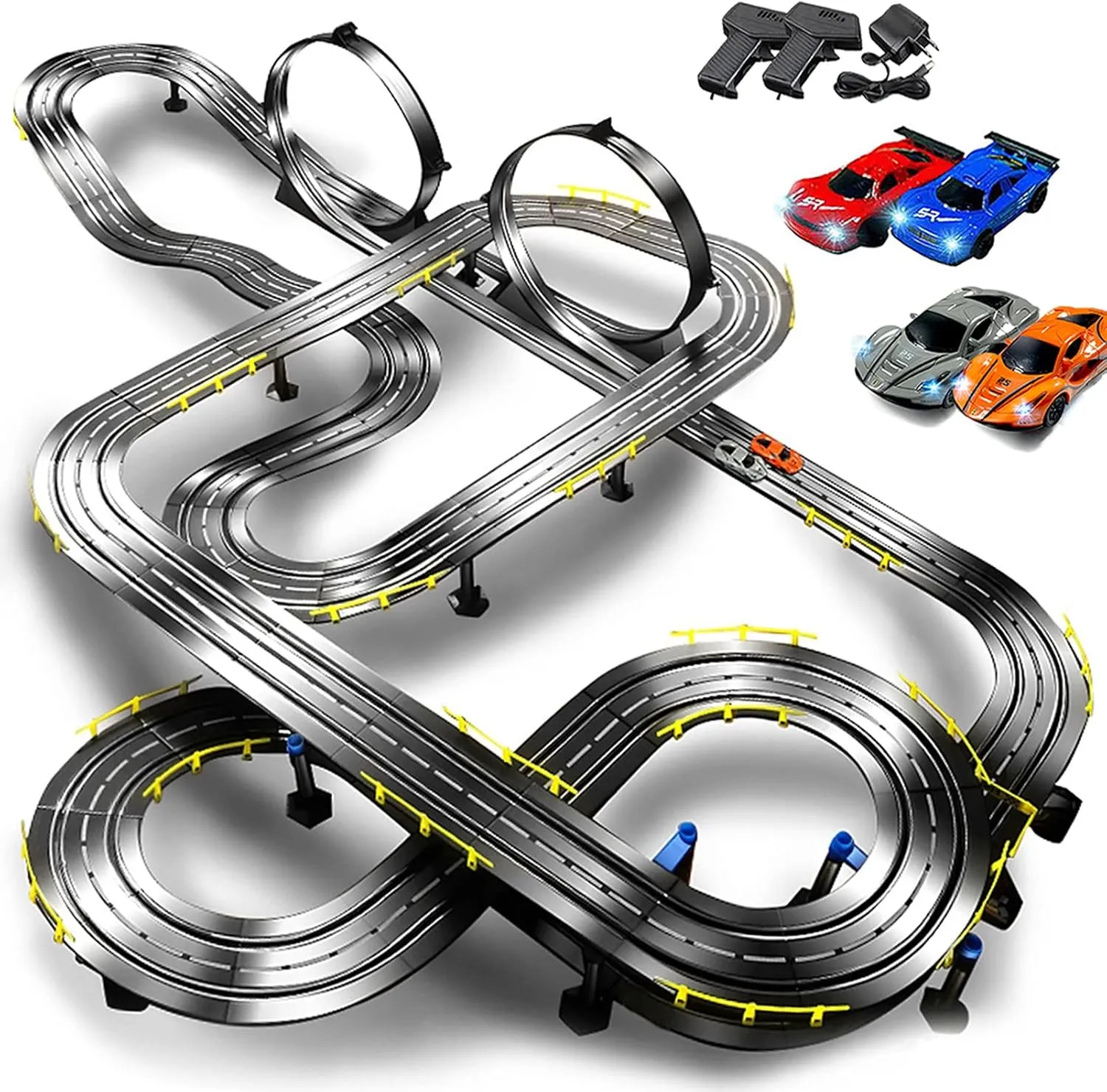 Slot Car Rc Race Track Set for Kids and Adults Large Powered Electric Race Slot Cars Toy with 4 Lane Race Track Sets Cars High-Speed Super Loop Racecar Track for Boy Age 6  Men's