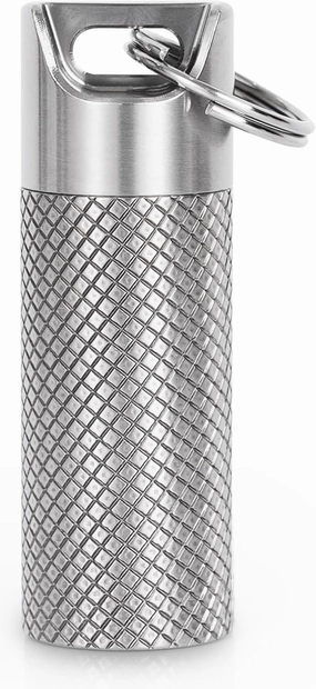 Small Pill Box, Titanium Pill Holder Waterproof & Lightweight, Keychain Pill Container for Emergency Pills, Pill Fob with Key-Ring, Pocket Purse Pill Case for Outdoor Travel Camping