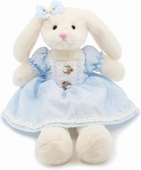 Small Soft Stuffed Animal Bunny Rabbit Plush Toy for Baby Girls 15inch (White Rabbit Wearing Blue Retro Dress)