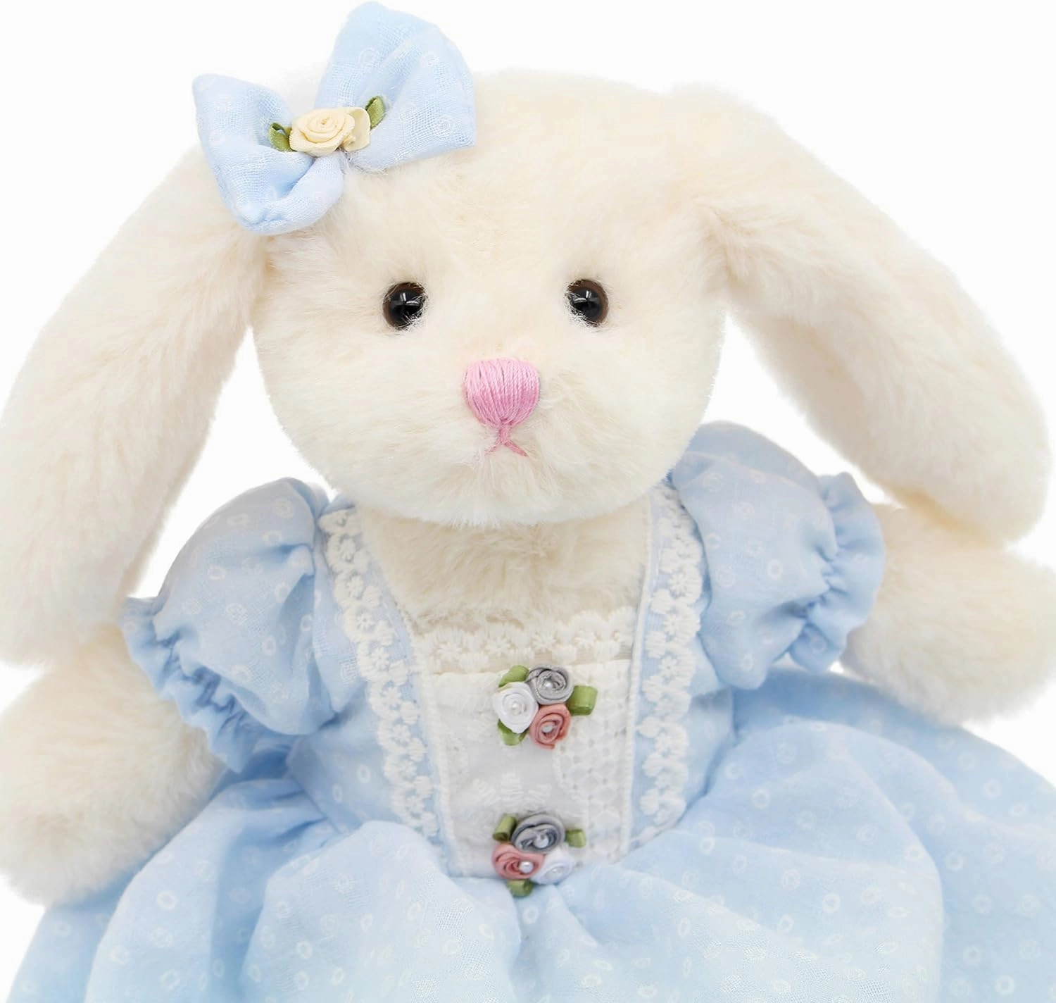 Small Soft Stuffed Animal Bunny Rabbit Plush Toy for Baby Girls 15inch (White Rabbit Wearing Blue Retro Dress)