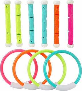 SMILESSKIDDO Pool Diving Toys - Underwater Swimming Pool Toys for Kids Ages 4-8 - Training Pool Diving Rings and Diving Sticks Gift Set, Summer Toys for Fun Water Toys Games, Medium