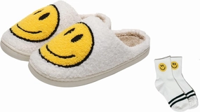 Smiley Face Slippers Women,Plush Slipp-Ers Cute Cartoon Non Slip Indoor Plush Warm Winter Home Shoes