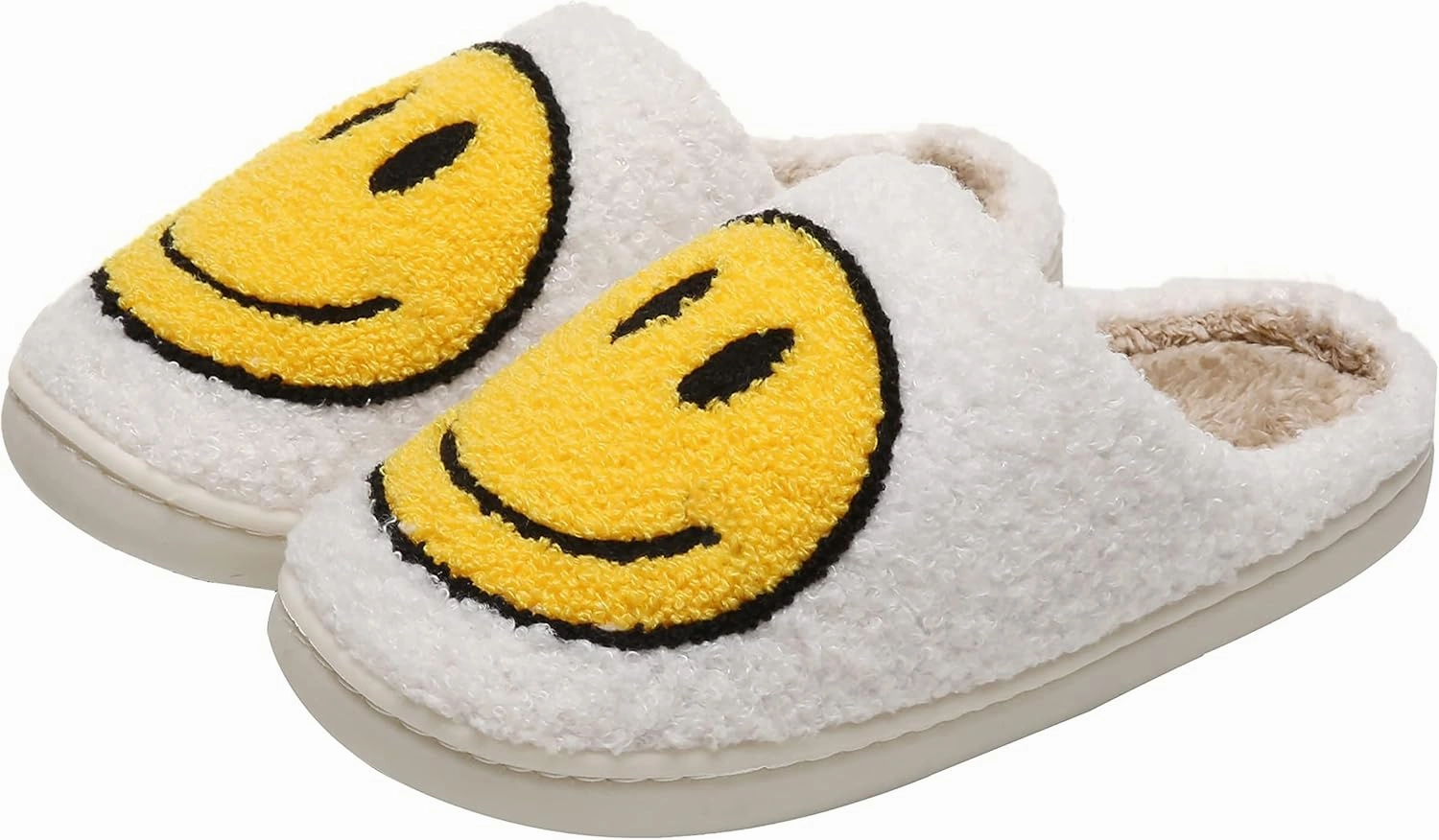 Smiley Face Slippers Women,Plush Slipp-Ers Cute Cartoon Non Slip Indoor Plush Warm Winter Home Shoes