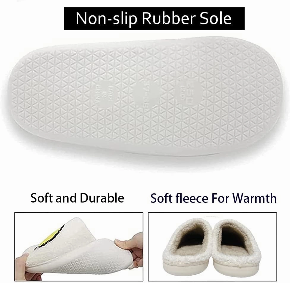 Smiley Face Slippers Women,Plush Slipp-Ers Cute Cartoon Non Slip Indoor Plush Warm Winter Home Shoes