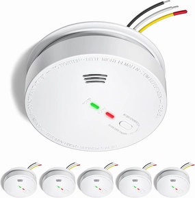 Smoke Detector Hardwired, Smoke Alarm Interconnected with Battery Backup, Photoelectric Fire Alarms Smoke Detectors with LED Lights, UL217 Listed Fire Alarm for House, GS517, 6 Packs