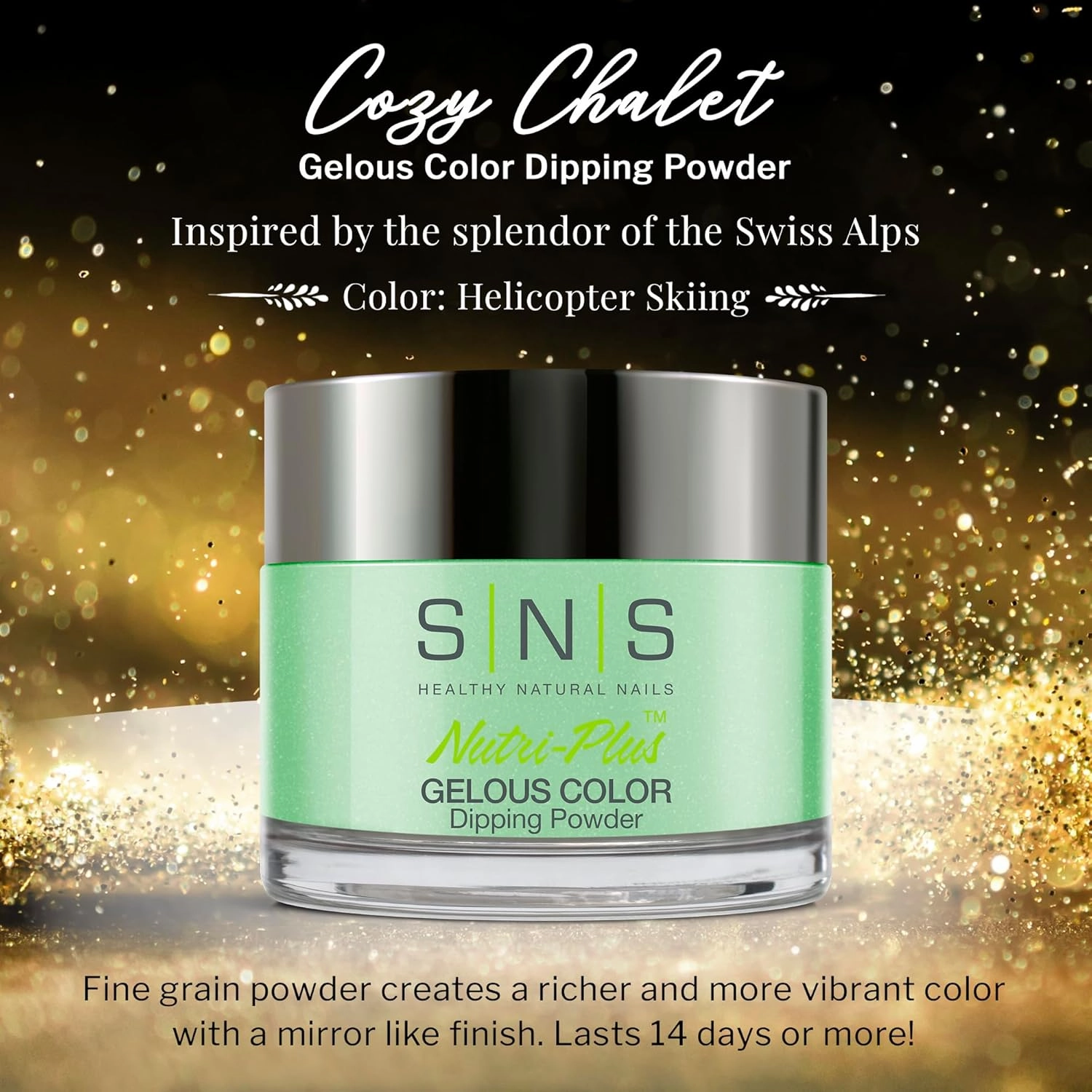 SNS Nail Dip Powder, Gelous Color Dipping Powder - Helicopter Skiing (Green, Seafoam, Cream) - Long-Lasting Dip Nail Color Lasts 14 Days – Low-Odor & No UV Lamp Required - 1.5 oz