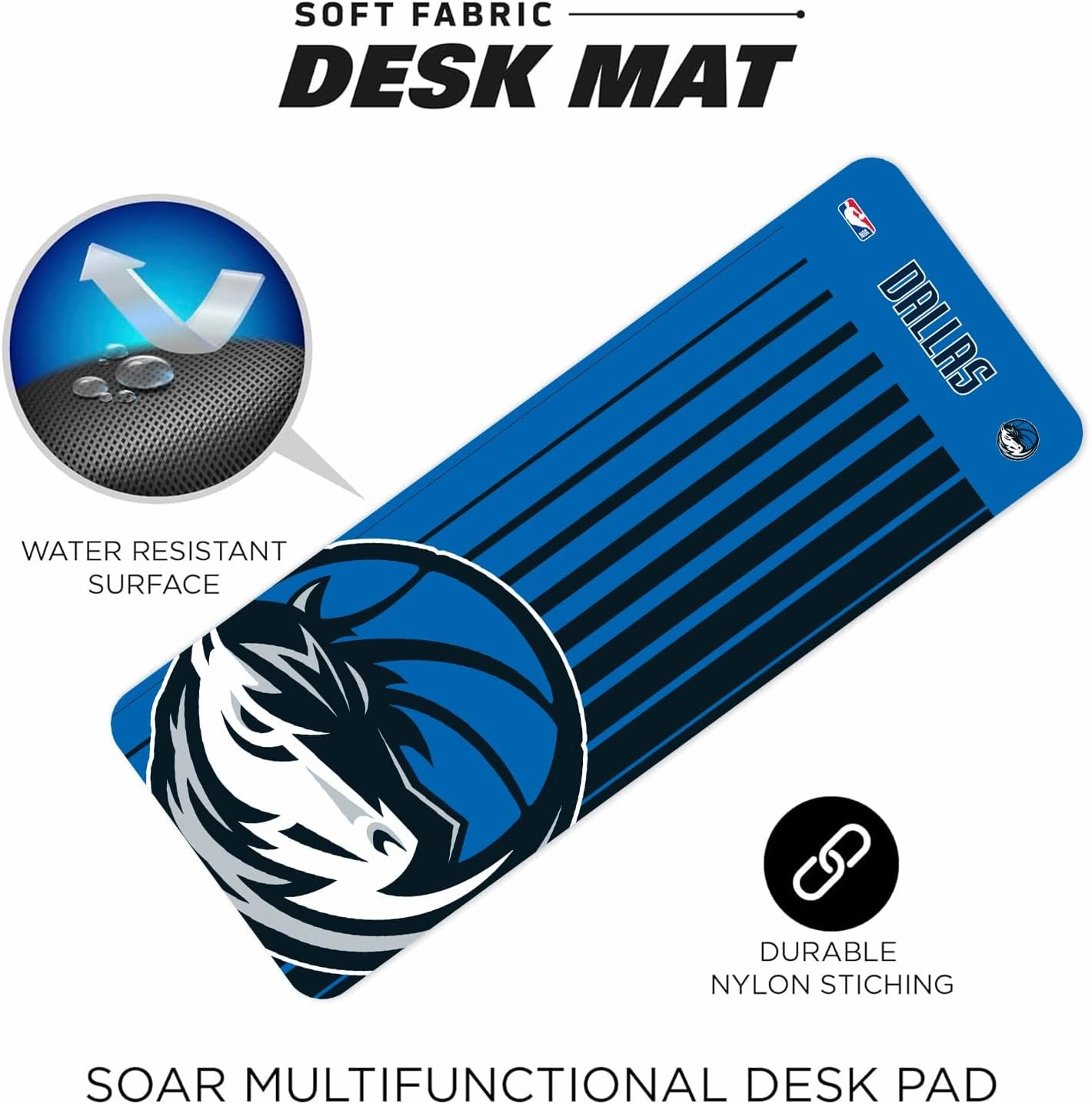 SOAR NBA Multifunctional Desk Mat for Desktop, (31.5"x12") - Ultra Soft Fabric with Non-Slip Rubber Backer - Water Resistant & Durable Nylon Stitching