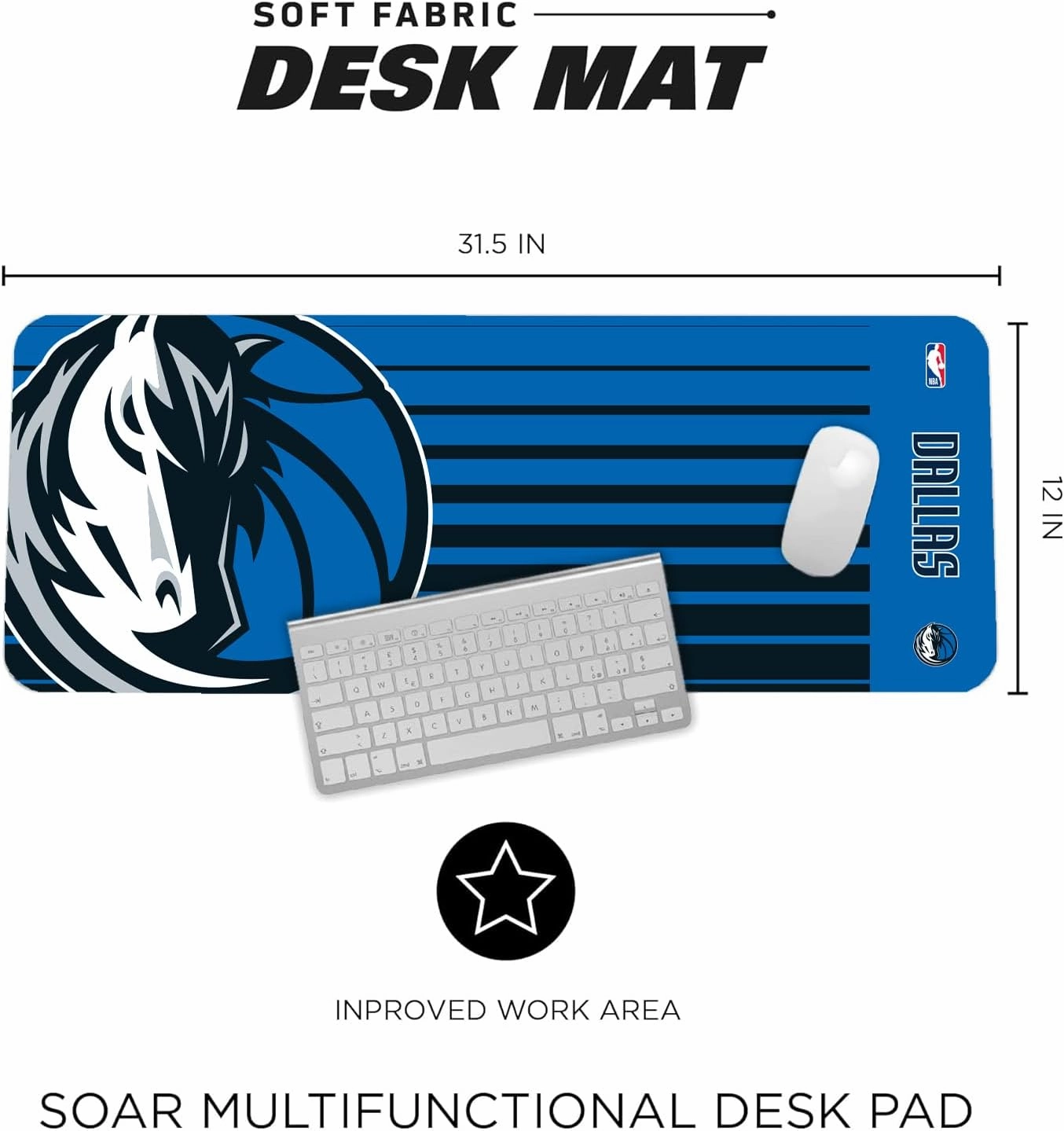 SOAR NBA Multifunctional Desk Mat for Desktop, (31.5"x12") - Ultra Soft Fabric with Non-Slip Rubber Backer - Water Resistant & Durable Nylon Stitching