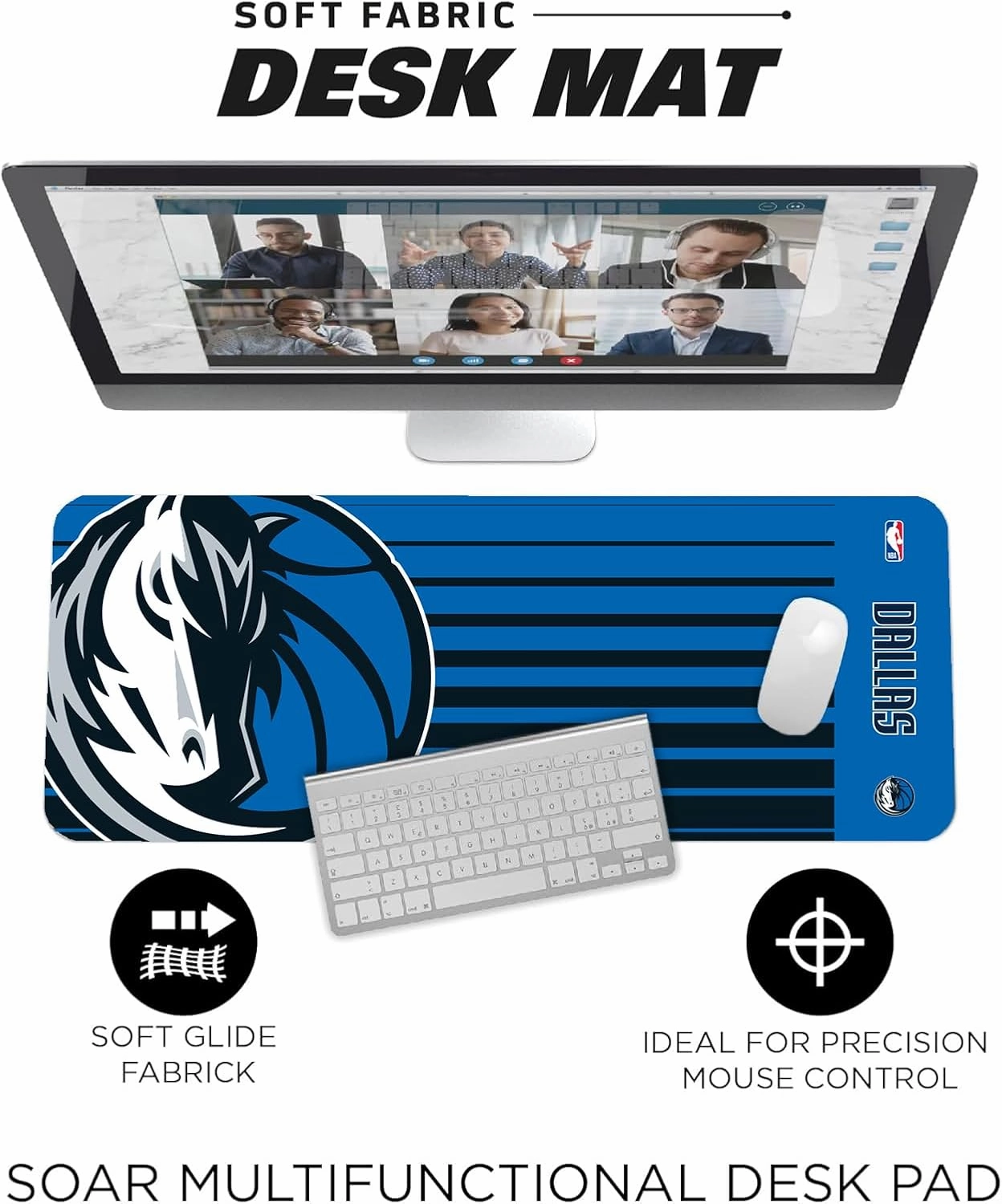SOAR NBA Multifunctional Desk Mat for Desktop, (31.5"x12") - Ultra Soft Fabric with Non-Slip Rubber Backer - Water Resistant & Durable Nylon Stitching