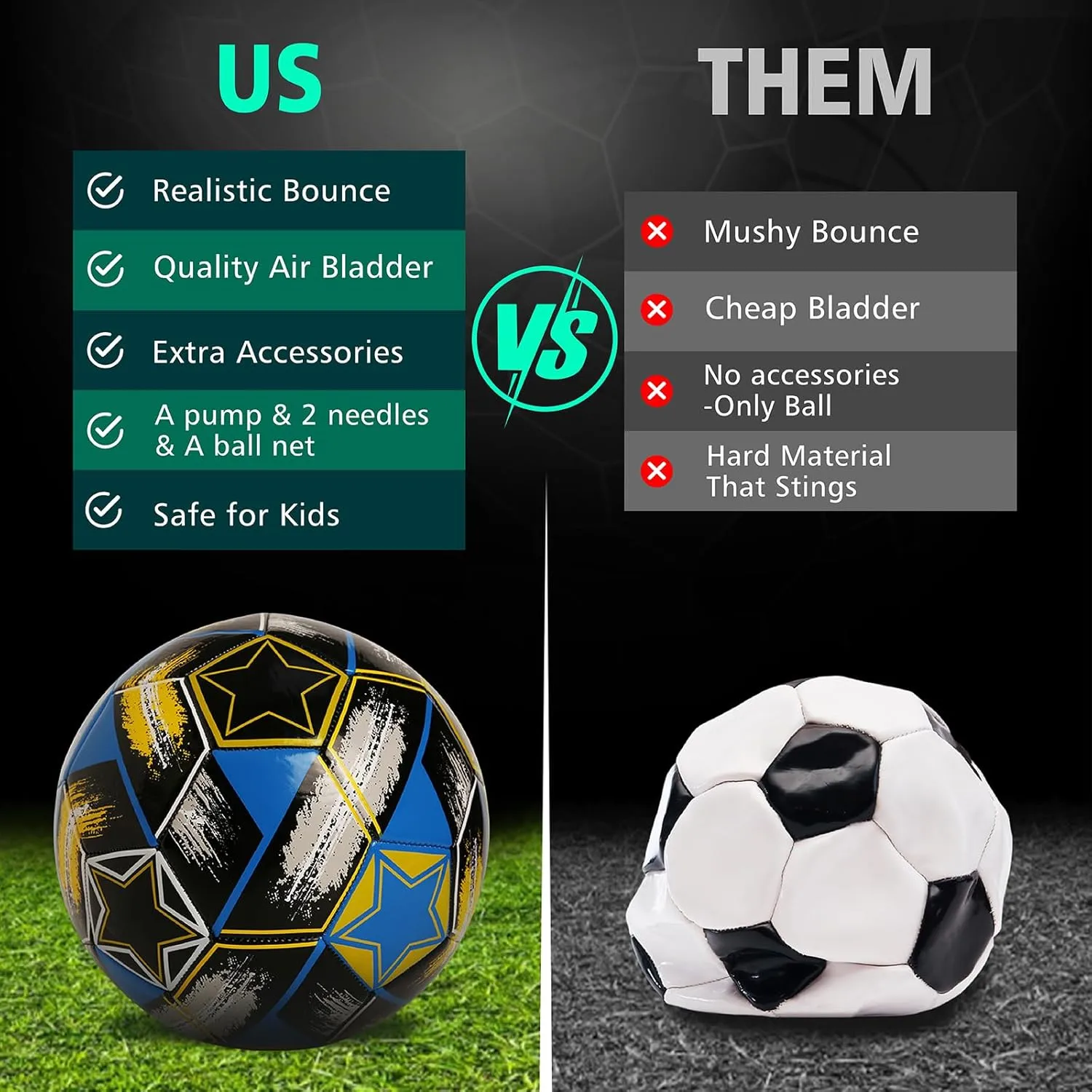 Soccer Ball Size 5&Size 3 for Youth and Adults,Indoor Training Practice Soccer Ball,Gift Idea for Kid with 1 Pump 1 Net Bag and 2 Needle