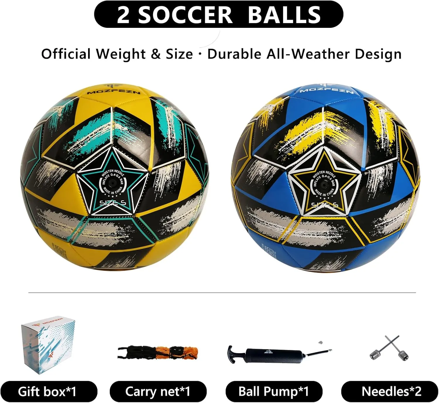 Soccer Ball Size 5&Size 3 for Youth and Adults,Indoor Training Practice Soccer Ball,Gift Idea for Kid with 1 Pump 1 Net Bag and 2 Needle