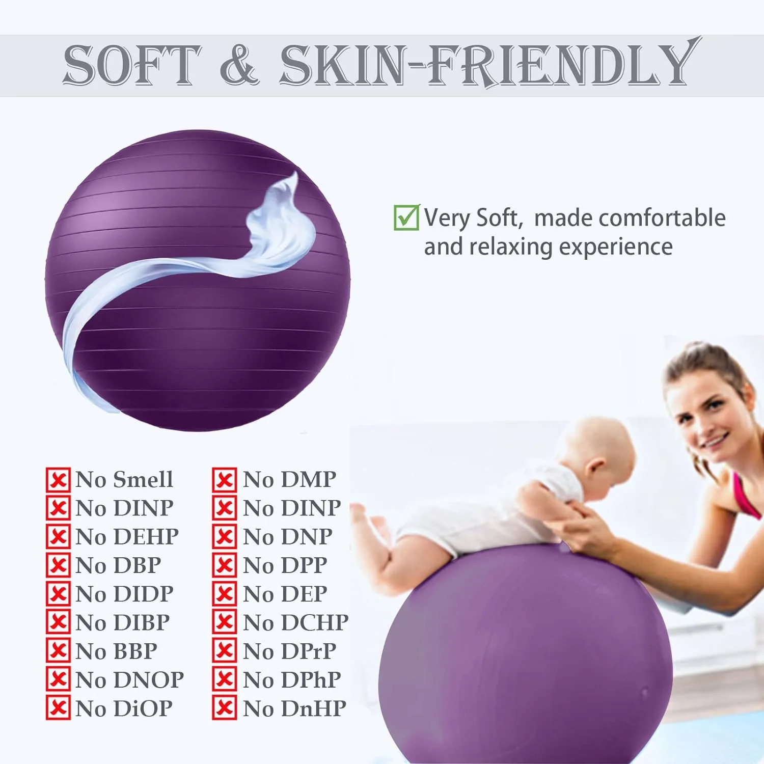 Soft Exercise ball, Anti-Burst Yoga Ball Chair Supports 2200lbs, Stability Swiss Ball w/ Pump for Pregnancy Birthing, Excersize, Workout, Fitness, Balance, Gym, Physio, Abs (Office & Home & School)