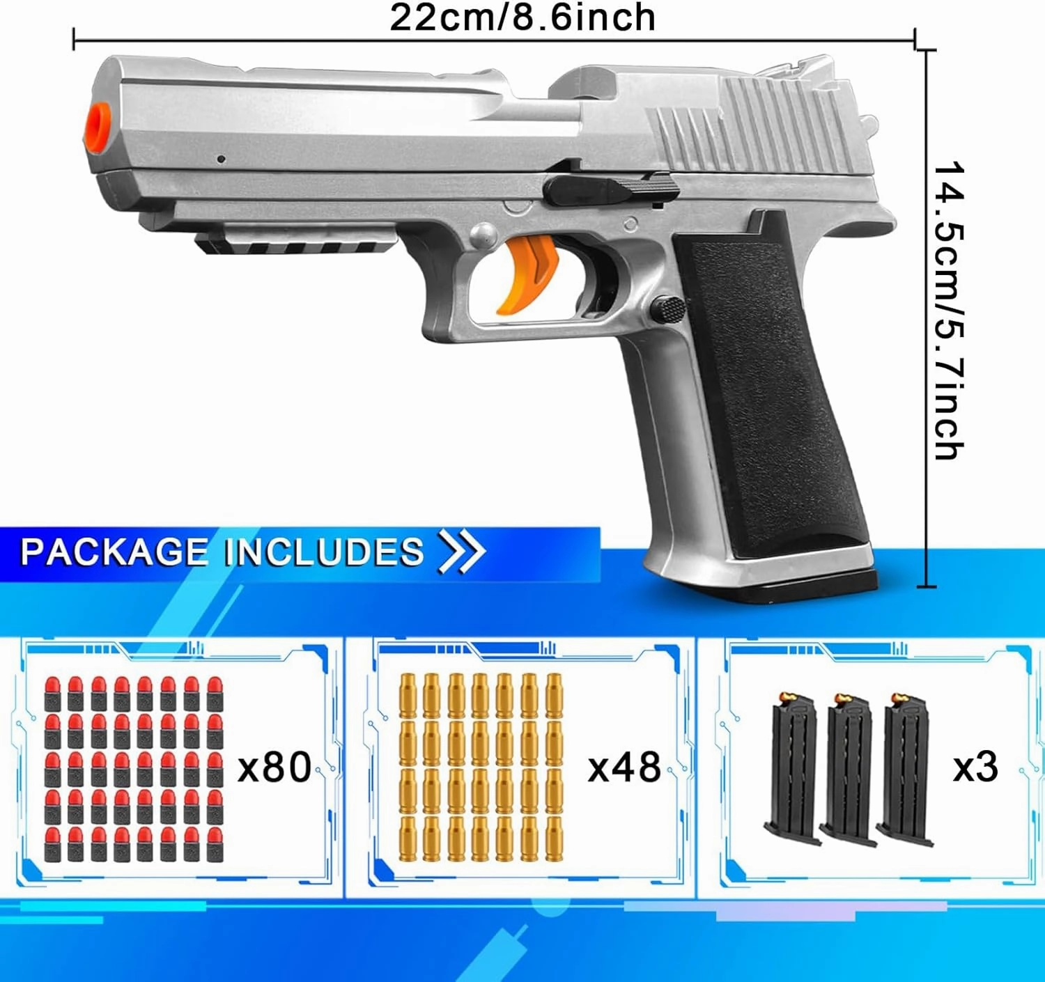 Soft Bullet Toy Gun with Ejecting Shells – Safe EVA Foam Bullets Toy Pistol, Educational Toy Gun for Kids, Boys, Gifts, Outdoor Play, Role Play, Easy to Use and Fun Shooting Experience