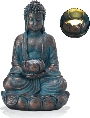 Solar Buddha Statue Outdoor Lights - Waterproof Garden Statue with Lotus, Meditation Zen Spiritual Room Decor for Yard, Patio, Buddha Statue for Home Garden Decor Indoor