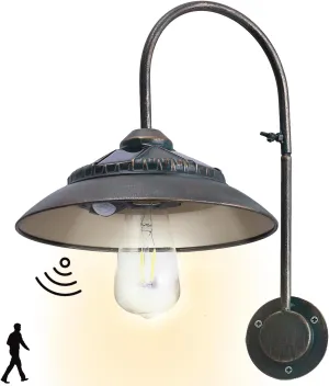 Solar Gooseneck Lights Outdoor Waterproof - Motion Sensor Rustic Vintage Porch Lights with Clear Glass LED Edison Bulbs and 4 Solar Panels for Barn,Patio,Coop,Shed and Courtyard(Bronze 1P)