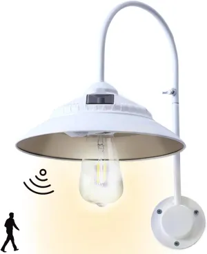 Solar Gooseneck Lights Outdoor Waterproof - Motion Sensor Rustic Vintage Porch Lights with Clear Glass LED Edison Bulbs and 4 Solar Panels for Barn,Patio,Coop,Shed and Courtyard(White 1P)