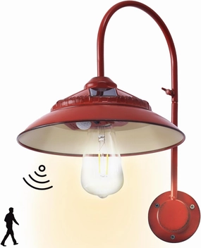 Solar Gooseneck Lights Outdoor Waterproof - Motion Sensor Rustic Vintage Porch Lights with Clear Glass LED Edison Bulbs and 4 Solar Panels for Barn,Patio,Coop,Shed and Courtyard(Red 1P)