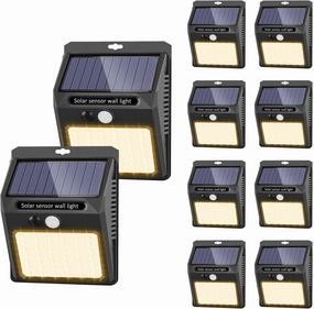Solar Lights Outdoor, 10 Pack Solar Motion Sensor Outdoor Lights with 3 Lighting Modes, IP65 Waterproof Solar Fence Lights for House (Warm White)