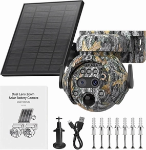 Solar-Powered Camouflage Trail Camera, 6Mp Hd Outdoor WiFi, 12X Zoom, Wireless Surveillance System