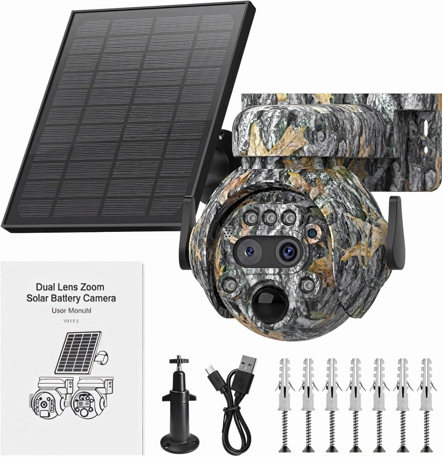 Solar-Powered Camouflage Trail Camera, 6Mp Hd Outdoor WiFi, 12X Zoom, Wireless Surveillance System
