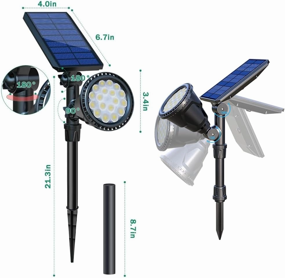 Solar Spot Lights Outdoor, 18 LED Bright Solar Powered Lights Outdoor Waterproof IP65 with 2 Modes Auto On/Off Landspace Flood Light for Flag Pole Palm Tree Sign Statue Garden Yard Patio (2 Pack)