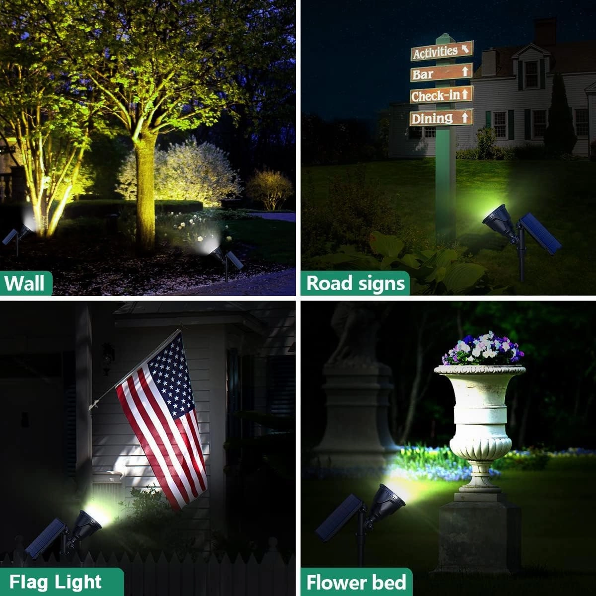 Solar Spot Lights Outdoor, 18 LED Bright Solar Powered Lights Outdoor Waterproof IP65 with 2 Modes Auto On/Off Landspace Flood Light for Flag Pole Palm Tree Sign Statue Garden Yard Patio (2 Pack)