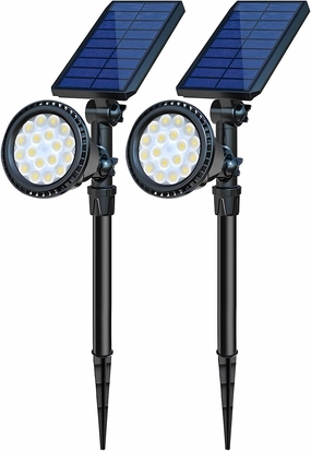 Solar Spot Lights Outdoor, 18 LED Bright Solar Powered Lights Outdoor Waterproof IP65 with 2 Modes Auto On/Off Landspace Flood Light for Flag Pole Palm Tree Sign Statue Garden Yard Patio (2 Pack)