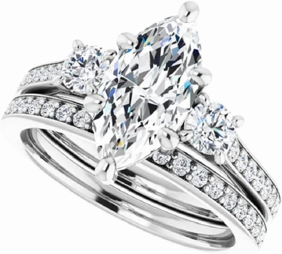 Solitaire Moissanite Engagement Ring1-3 CT Marquise Cut Moissanite Diamond Bridal Wedding Ring Set for Women, VVS1 Colorless, 10K 14K 18K Solid Gold, 925 Silver
