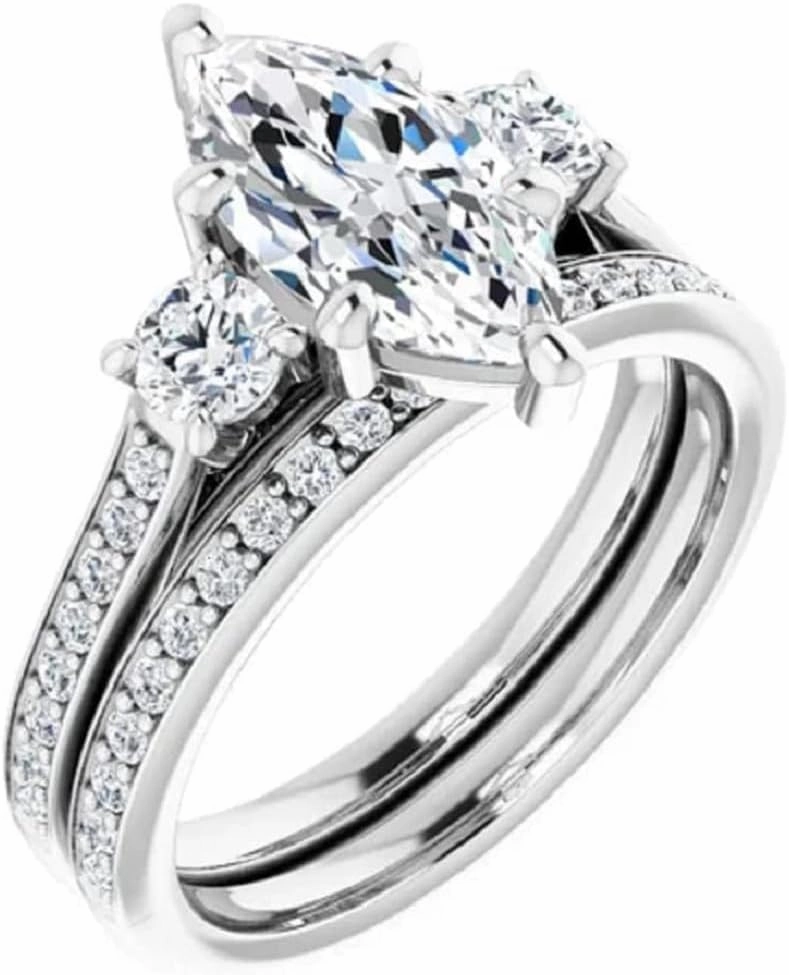 Solitaire Moissanite Engagement Ring1-3 CT Marquise Cut Moissanite Diamond Bridal Wedding Ring Set for Women, VVS1 Colorless, 10K 14K 18K Solid Gold, 925 Silver