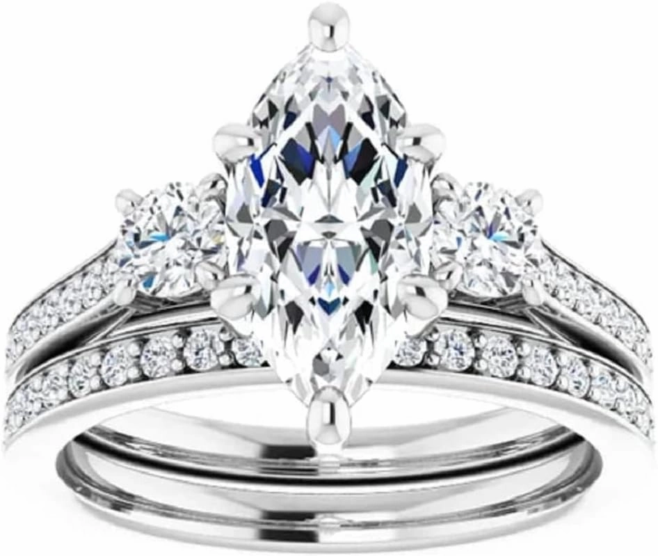 Solitaire Moissanite Engagement Ring1-3 CT Marquise Cut Moissanite Diamond Bridal Wedding Ring Set for Women, VVS1 Colorless, 10K 14K 18K Solid Gold, 925 Silver