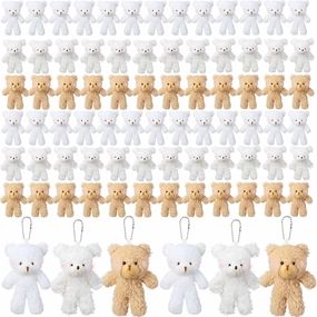 Sosation 100 Pieces 4.7 Inch Mini Plush Bear Bulk Baby Shower Small Stuffed Bear Keychain for DIY Graduation Wedding Party(Brown, Beige, White)