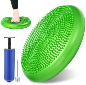 Special Supplies Stability Cushion Balance Pad for Core Strength Trainer and Flexibility, Tactile Sensory Disc for Standing or Sitting, Soft Molded Spike Surface, Includes Air Pump (Green)