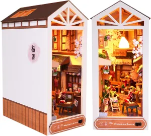Spilay DIY Dollhouse Miniature Book Nook Assemble Kit,3D Wooden Puzzle Bookshelf Insert Decor with Sensor Light,Bookends Model Build-Creativity Kit for Adults Birthday Gift (TC17)