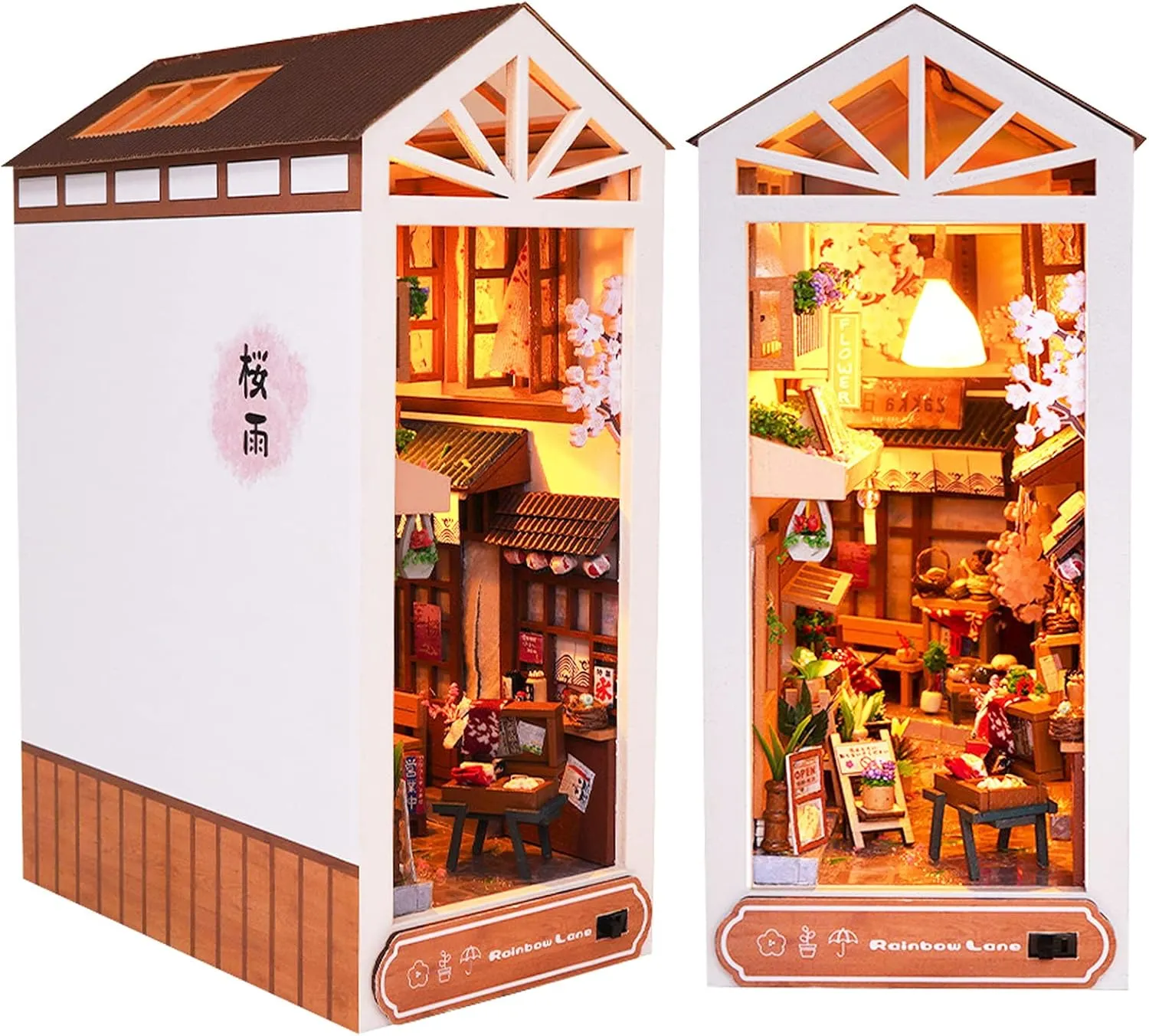 Spilay DIY Dollhouse Miniature Book Nook Assemble Kit,3D Wooden Puzzle Bookshelf Insert Decor with Sensor Light,Bookends Model Build-Creativity Kit for Adults Birthday Gift (TC17)
