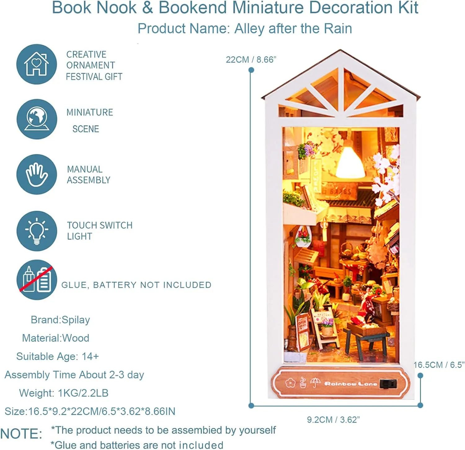 Spilay DIY Dollhouse Miniature Book Nook Assemble Kit,3D Wooden Puzzle Bookshelf Insert Decor with Sensor Light,Bookends Model Build-Creativity Kit for Adults Birthday Gift (TC17)