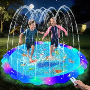 Splash Pad Sprinkler for Kids, 59" Light Up Splash Pads for Toddlers Outside Water Pad, Summer Outdoor Toys Sprinkler Play Mat for Babies, Children and Dogs, Day & Night Backyard Water Toys Gifts