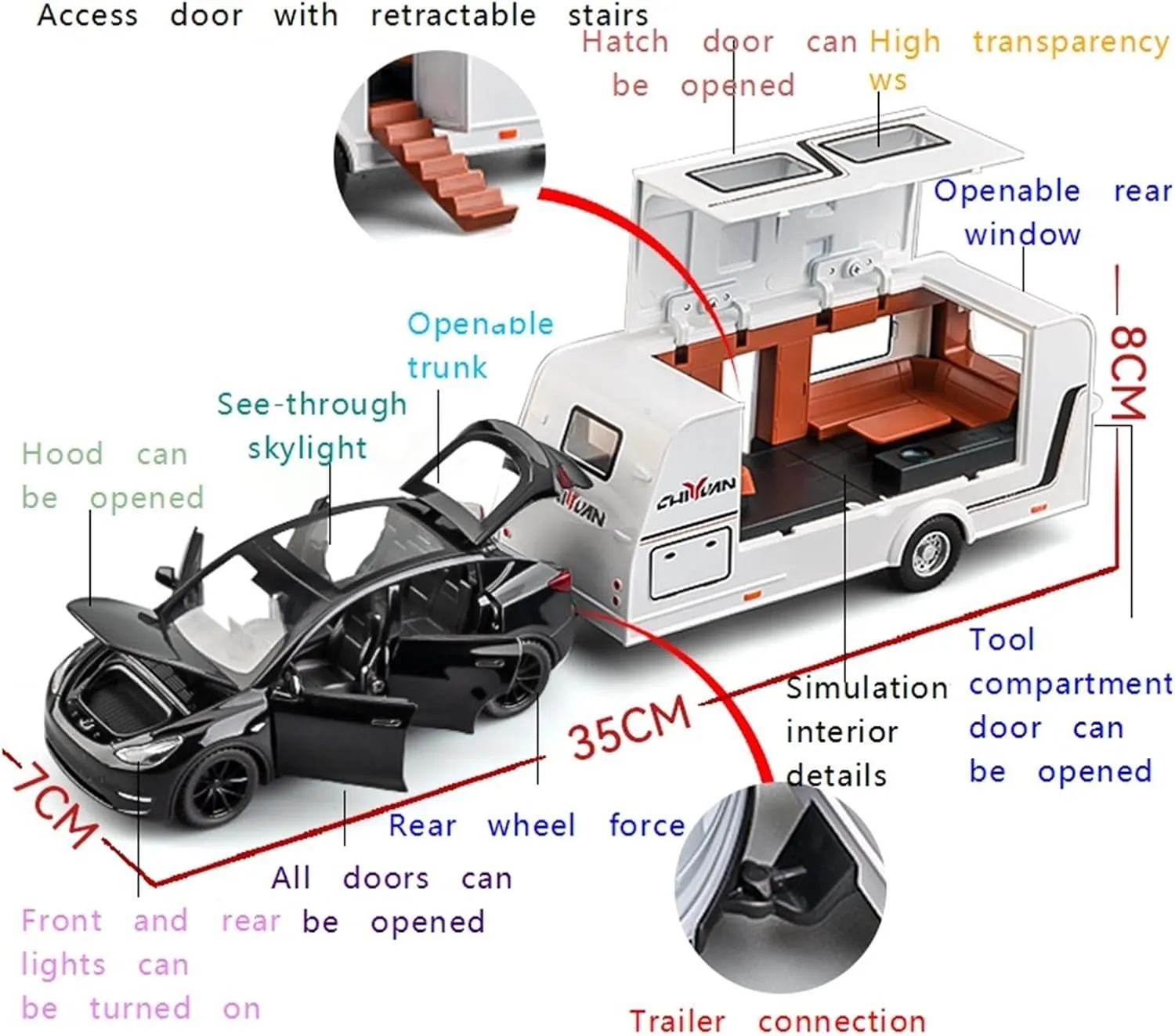 Sports car Metal Model 1 32 for Tesla Modely Car Model Alloy Simulation Trailer RV Toy Car Model Collection Ornaments for Home Décor(Blue)