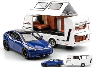Sports car Metal Model 1 32 for Tesla Modely Car Model Alloy Simulation Trailer RV Toy Car Model Collection Ornaments for Home Décor(Blue)