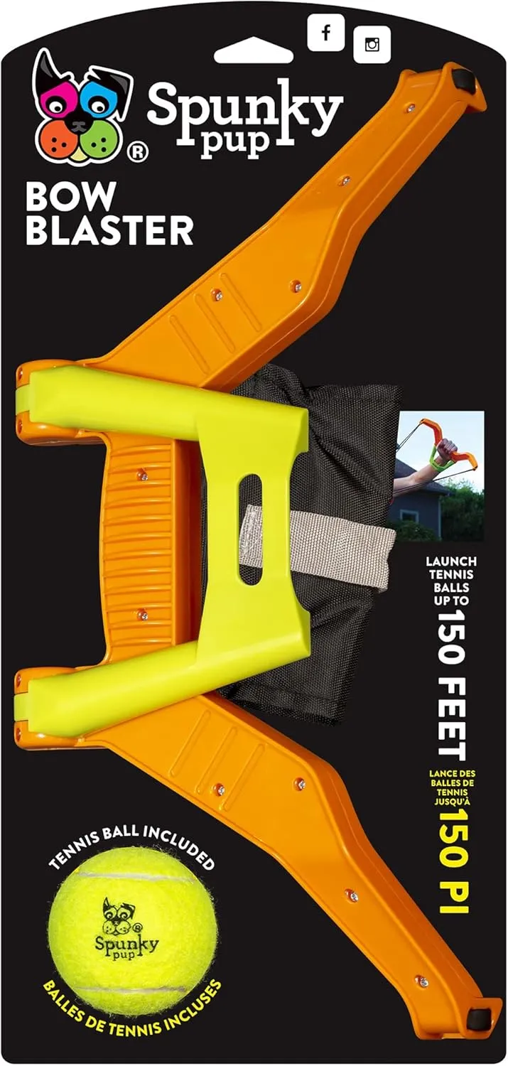 Spunky Pup Bow Blaster Dog Toy | Load, Launch, Fetch Tennis Ball included | Interactive Dog Play | Powerful Slingshot Sends Balls and Small Toys Flying Up to 150 ft