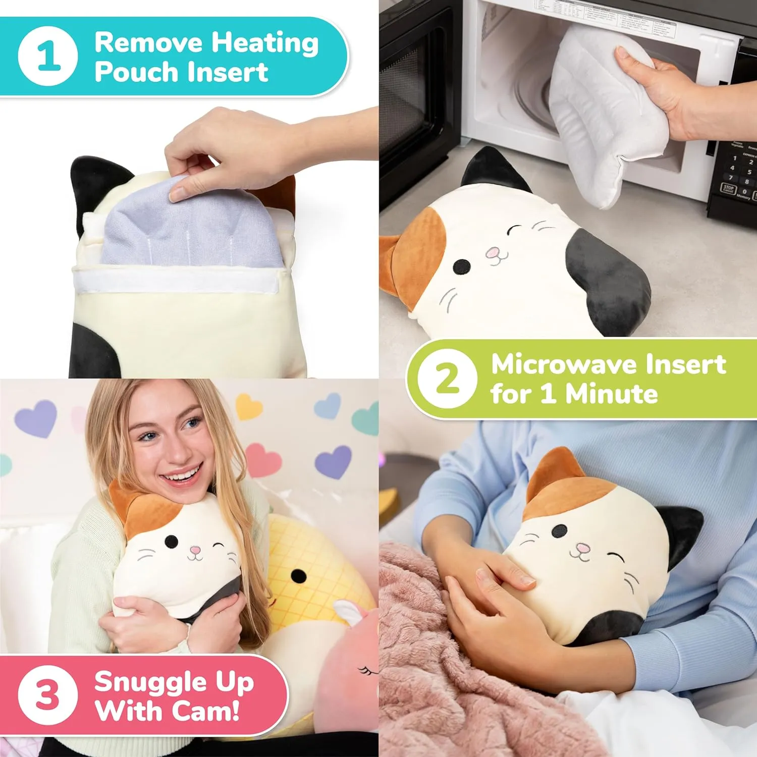 Squishmallows Cam The Cat by Relatable, Microwavable Heating Pad for Period Cramps, Cuddly Plushies, Great Gift Ideas for Loved Ones of All Ages, Includes 1 Lavender Scented Heating Pad Plushy