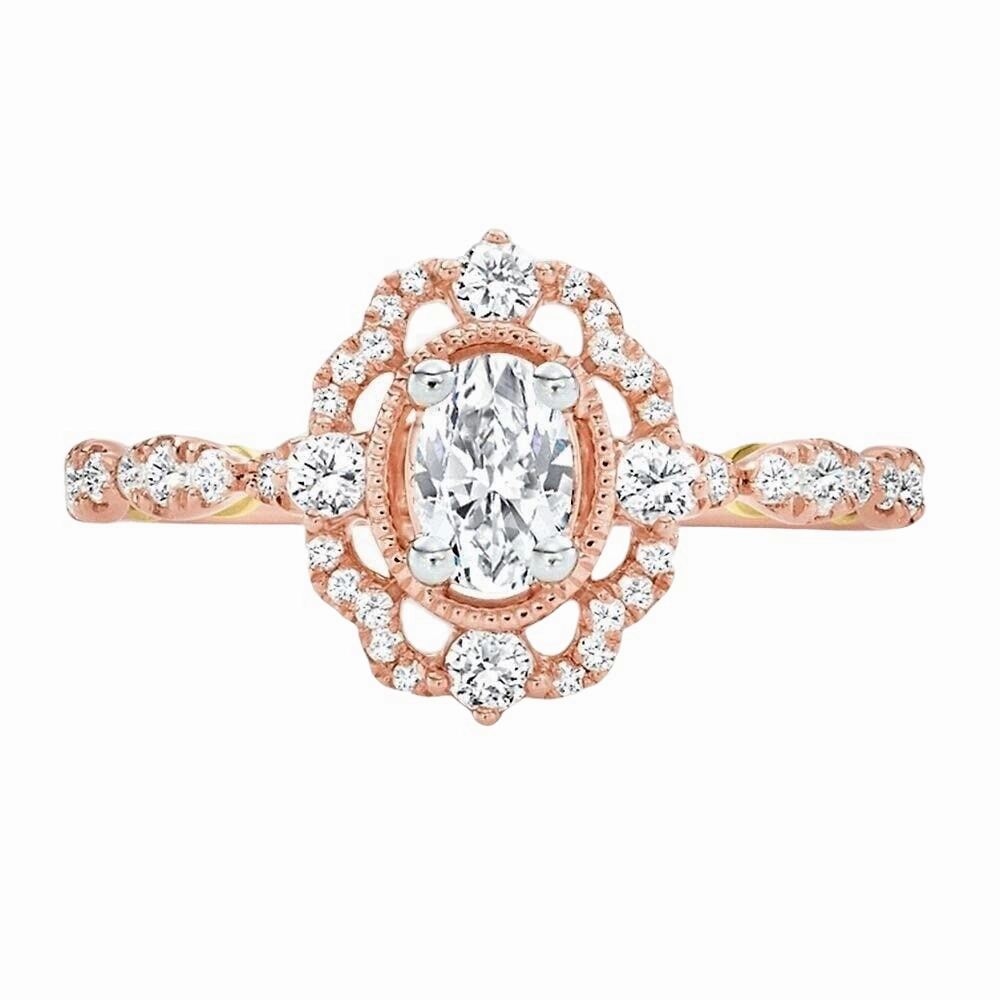 Ssjewel 1.30 Ct Truly Zac Posen Oval Cut Diamond Art Deco Solitaire Engagement Ring For Women 14K Rose Gold Plated 925 Sterling Silver Handmade Customized Promise Ring Gorgeous Gift For Her