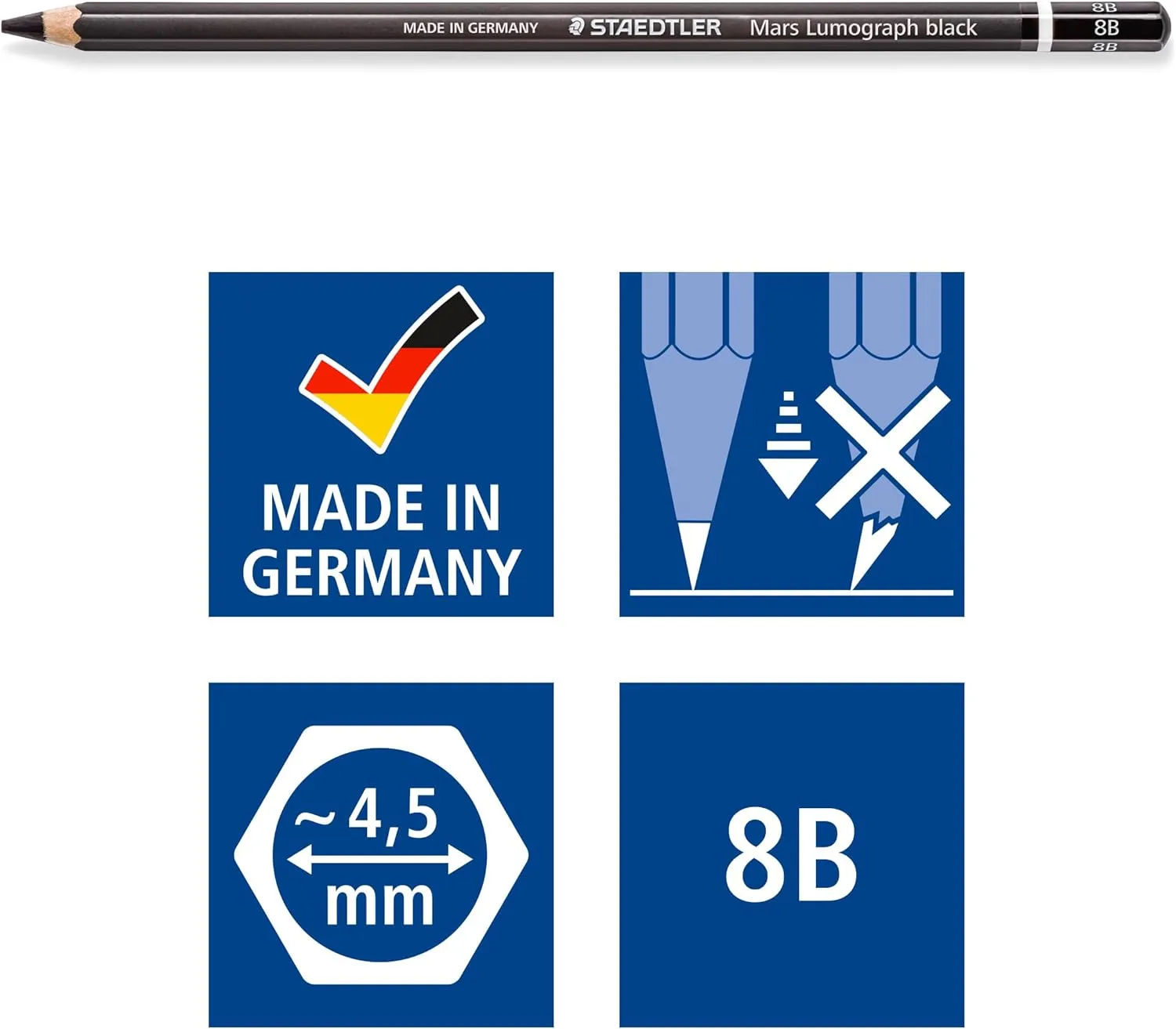 Staedtler Mars Lumograph Black Art Pencils, Presharpened #8B Artist Pencils, Box of 12, 100B-8B