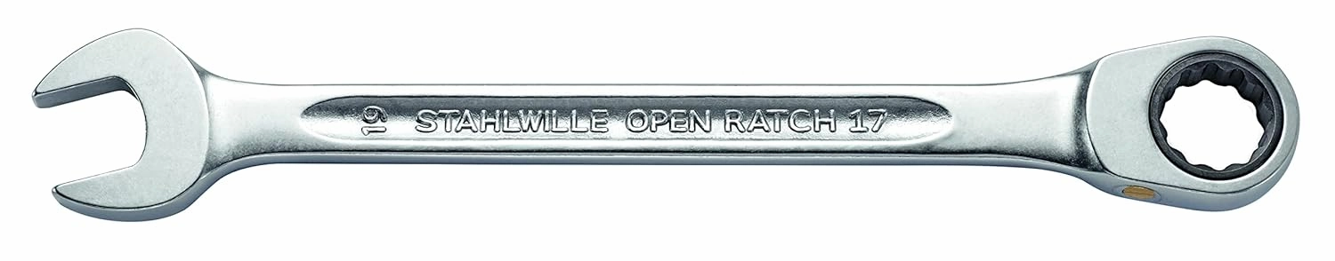 Stahlwille 40172424 Combination Ratchet Wrench, 15 Degree Ring End Angle with Bi Hex, Interchangeable, Chrome Alloy Steel, Chrome Plated, Size 24mm, 295mm Length